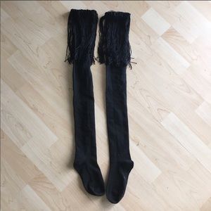 NWOT Black Thigh High Socks w/Fringe